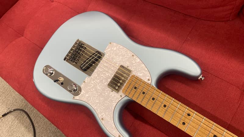 Partscaster Double Cut T-Style Guitar with Warmoth Neck and Body - Blue Ice image 1