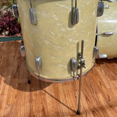 1940s-1950s Slingerland Radio King Drum Set White Marine Pearl 20/13/16 image 9