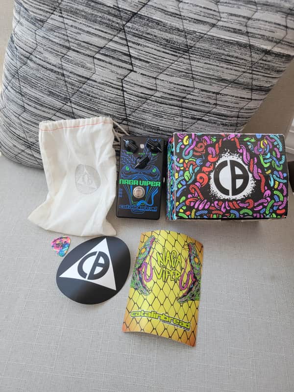 Catalinbread Naga Viper treble booster with box, bag, and stickers image 1