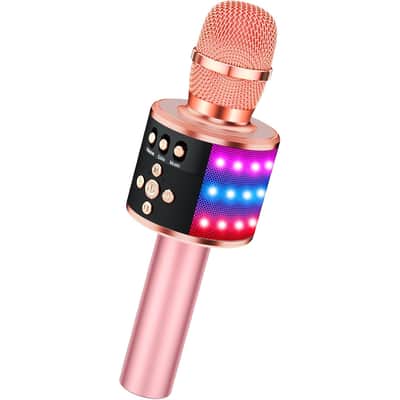 Bluetooth Wireless Karaoke Microphone with LED Lights,4-in-1 Portable Handheld Mic with Speaker Karaoke Player for Singing Home Party Toys Birthday Gift for Kids Adults Girls Q78(Rose Gold) image 1