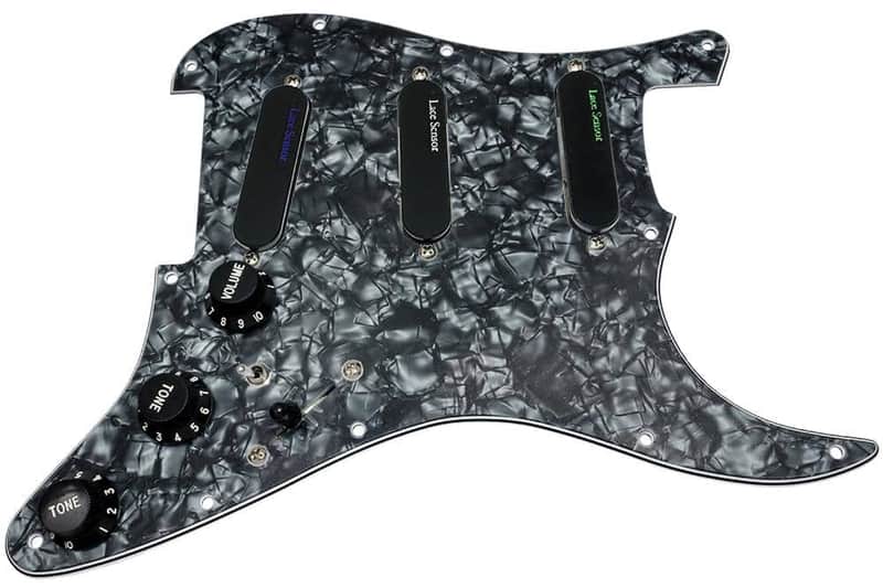 Loaded Strat Pickguard, Lace Sensor Emerald/Silver/Purple w 7-way Black Pearl/BK image 1
