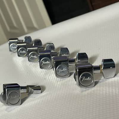 1990's Fender Logo Schaller Stratocaster Guitar Chrome Tuners Tuning Pegs 6 In Line image 2