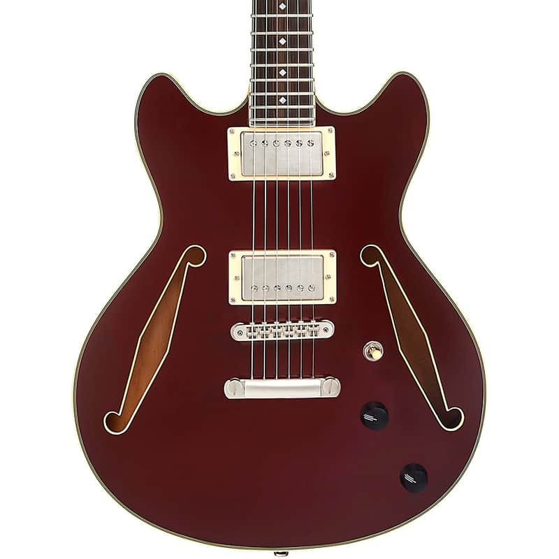 D'Angelico Excel Mini DC Tour Semi-Hollow Electric Guitar With Supro Bolt Bucker Pickups and Stopbar Tailpiece Regular Solid Wine image 1