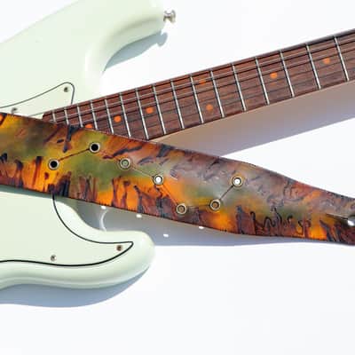 burnyblack vintage distressed guitar strap - big dipper green/brown/yellow image 15
