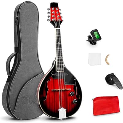 Mandolin Musical Instrument A Style Acoustic Electric, 8 Strings Mahogany for Beginner Adults Teens, Red Burst image 1