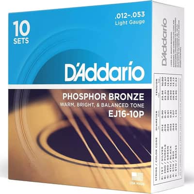 D'Addario 10-Pack EJ16 Phosphor Bronze Acoustic Guitar Strings - Light image 1
