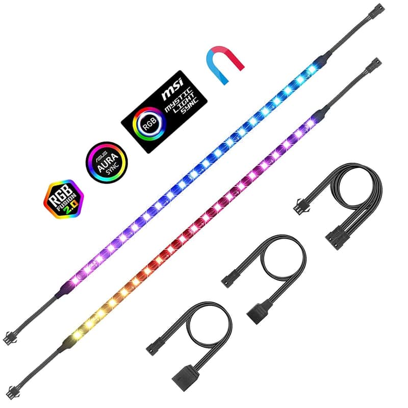 Pc Addressable Rgb Led Strip Lights Magnetic Led Light Strip For Pc Case Diy Lighting 5V 3-Pin Argb Headers 14In 2Pcs 42 Leds Compatible With Asus Aura Gigabyte Fusion Msi Mystic Motherboard image 1