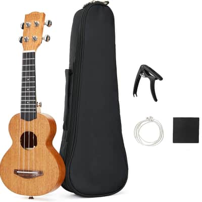 17 Inch Solid Mahogany Mini Ukulele - Professional Travel-Friendly Ukelele for Kids & Adults, Beginner Kit with Online Tutorial, Includes Gig Bag, Capo & Picks (17") image 1