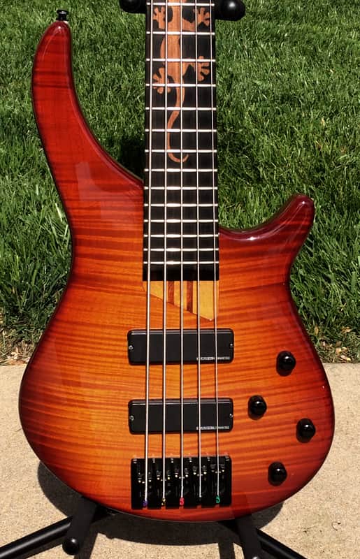 Warmoth Gecko Custom 5 String Bass 2000's Red Sunburst / Seymour Duncan P/Us image 1