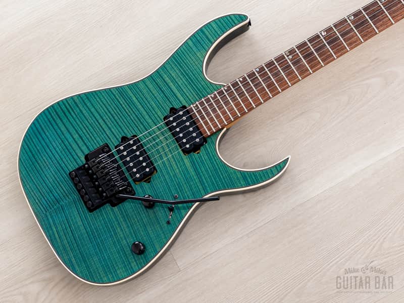1998 Ibanez J Custom KRG1802 Spot Model Transparent Turquoise AAAA Flame Top DiMarzio HH image 1