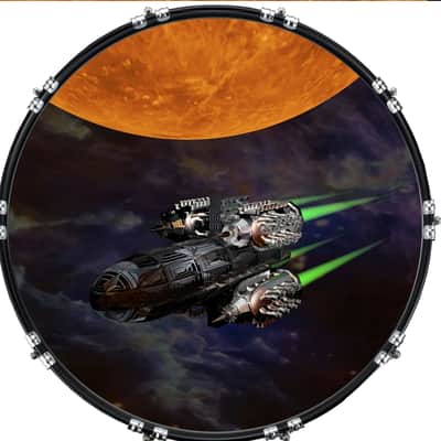 Custom Graphical 22" Kick Bass Drum Head Skin -Space Ship 1 image 1
