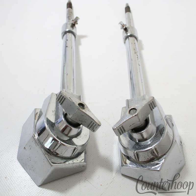 Pearl 2x Bass Drum Spurs+Mounts Heavy Duty Telescoping Legs Chrome Vintage Japan image 1