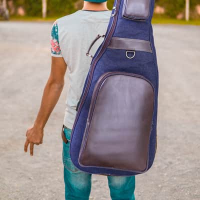 Handmade Denim and Leather Guitar Case for Acoustic Guitars Classical Guitar Gig Bag Padded BackPack image 1