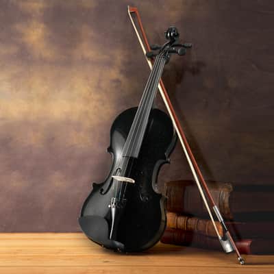 Unbranded Full Size 4/4 Violin Set for Adults Beginners Students with Hard Case, Violin Bow, Shoulder Rest, Rosin, Extra Strings 2020s - Black image 4