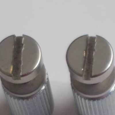 ONE pair of used (lightly relic'd) Gibson (API) Brushed Satin NICKEL finish STUDS (mounting pieces) and Silver finish ANCHORS (inserts) from 2014, for PTTP Brushed Satin NICKEL Finish Stop Bar Tailpiece (Stop Bar Tailpiece NOT included) image 14