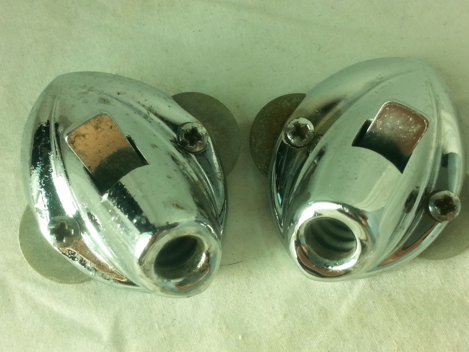 Premier Bass Drum Spur Mounts Spring-Loaded Push-Button Diamond Chrome Vtg 50s* - Mint / 6.95/24.95 — main photograph