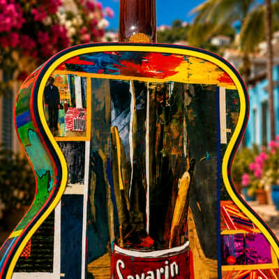 El Daga Jasper Johns "Flag Island" 2019 - Collage Dada Art Guitar. Only one. image 17