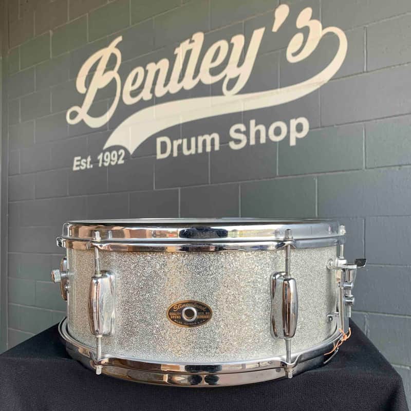Vintage 1960's Slingerland No. 161 Deluxe Student Model 5x14" 6-Lug Snare Drum with Stick-Saver Hoops in Silver Sparkle image 1