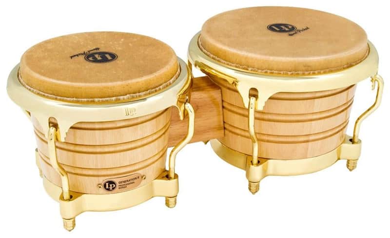 Latin Percussion LP201AX2AW Generation II Bongos, Natural with Gold Comfort Curve Rims image 1