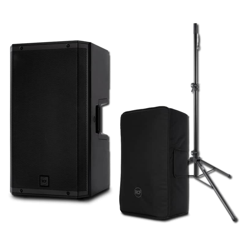 RCF ART 915-A 2100W 15-Inch Two-Way Powered PA Loudspeaker Single-Speaker Mobile PA System with ART-COVER-915 Padded Protective Cover and On-Stage SS7730B Tripod Speaker Stand image 1