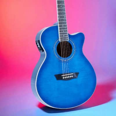 Washburn EA15 Festival Series Mini Jumbo Cutaway Acoustic Electric Guitar. Trans Blue image 3