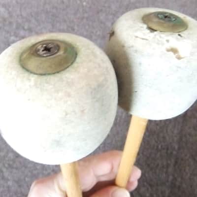 RARE, VINTAGE PAIR OF NEW ERA MARCHING BASS DRUM / TOM TOM / GONG BEATERS / MALLETS - WORN image 3