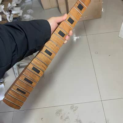 4 string electric bass neck P bass stainless steel 21 frets Roasted flame Maple guitar neck 34inch hole 18mm black block inlay image 2