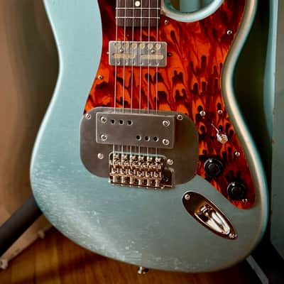 Waterslide Guitars S-Style Coodercaster Aged 'Blue Ice' Nitro, PLEK'd, Mojo Lap Steel+Teisco-Spec Gold Foil Pickups image 1