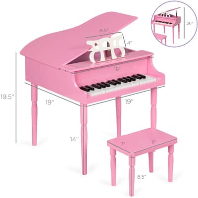 Classic Wooden 30-Key Mini Grand Piano Musical Instrument For Kids with Bench Pink image 2