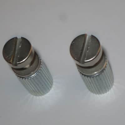 ONE pair of used (lightly relic'd) Gibson (API) Brushed Satin NICKEL finish STUDS (mounting pieces) and Silver finish ANCHORS (inserts) from 2014, for PTTP Brushed Satin NICKEL Finish Stop Bar Tailpiece (Stop Bar Tailpiece NOT included) image 2