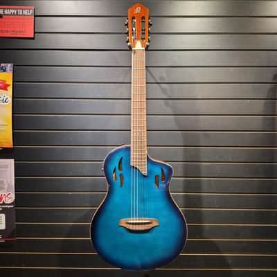 Used Ortega RTPDLX Nylon String Thinline Acoustic Guitar - Flamed Maple Blue image 2