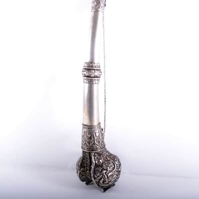 Antique Tibetan Ceremonial Hand Carved Silver Trumpet - Buddhist - Mus. Instrument - Monastery Religious Horn - Artifact - Bone Kangling - Shaman - Nepal image 6