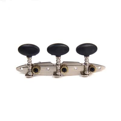 3-on-Plate Acoustic Guitar Tuners Set, Black knobs (3x3), Unique Shaped plate image 7