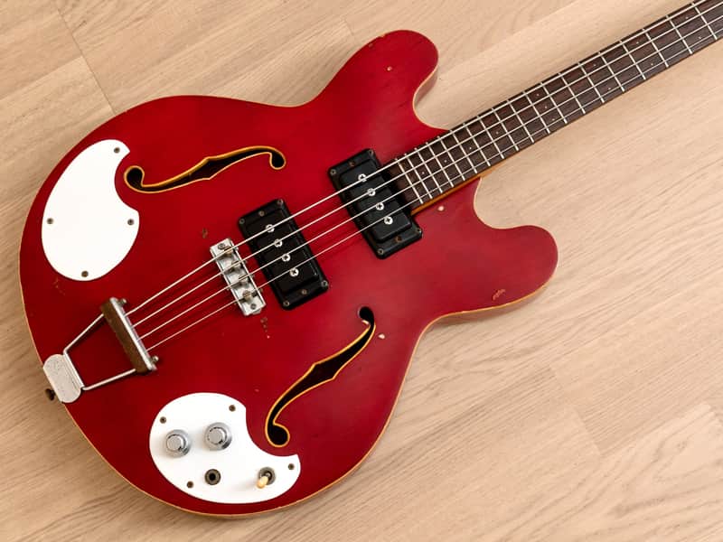 1960s Mosrite Celebrity Vintage 25" Short Scale Hollowbody Bass Cherry, USA-Made image 1