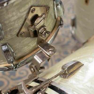 1950s 1960s Ludwig/WFL "Super Beat" White Marine Pearl Drum Kit image 12