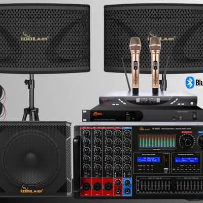IDOlmain Bluetooth Mixing Amplifier 8000W With Dual Full Range 12" 4000W Speakers With Bass Booster, Dual High-End Microphones, and Feedback Suppressor Home Complete Karaoke System image 1
