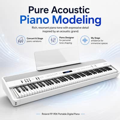 Roland FP-90X Portable Digital Piano with Stand and Pedal Unit Bundle (White) image 2