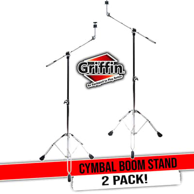 GRIFFIN 2-Pack Cymbal Stand with Boom Arm (Percussion TiltPro X Edition) – Double Braced Drum Hardware with Counterweight for Crash & Ride