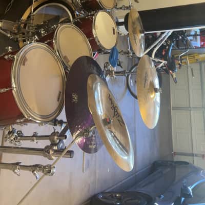 PDP PDCM2217RB Concept Maple Series 7x8/8x10/9x12/12x14/14x16/18x22/5.5x14" 7pc Shell Pack with Chrome Hardware 2010s - Red to Black Sparkle Fade image 1