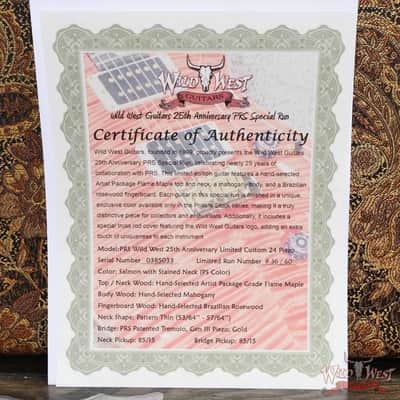 PRS Wild West Guitars 25th Anniversary Limited Run Wood Library Artist Package Custom 24 Piezo Salmon (Private Stock Color) 8.50 LBS (US Only / No International Shipping) image 12