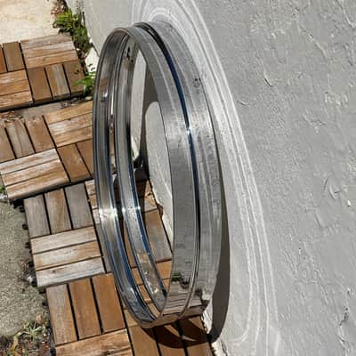1980's (2) Sonor 22" Ferromanganese Chrome Bass Drum Hoops Phonic Performer Rims image 3