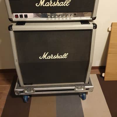 Marshall JCM25/50 "Silver Jubilee" Model 2555 2-Channel 100-Watt Guitar Amp Head and Cabinet 1987 - 1988 - Silver with Travel Cases image 2