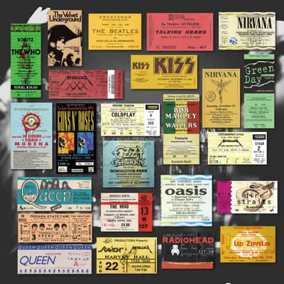 43pcs Vintage Stickers of Rock-band Ticket for Your Guitar Bass or Phone PC,price include the import duty for US buyer