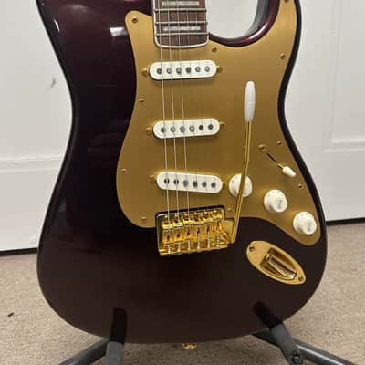 Squier 40th Anniversary Gold Edition Stratocaster Electric Guitar - Ruby Red Metallic image 2