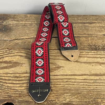 Vintage 1970s Gretsch Jacquard Guitar Strap – Red Diamond Weave image 2