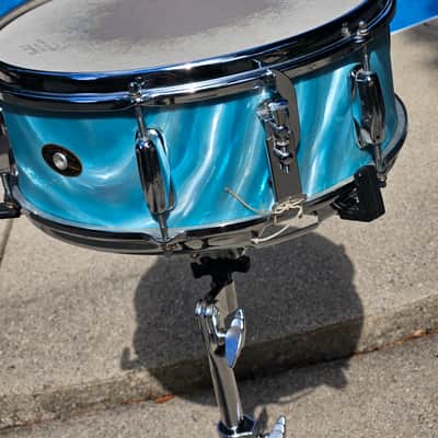 1965 Slingerland 5x14 Aqua Satin Flame Snare Drum NOV 65 Original 6-Lug Vintage image 4