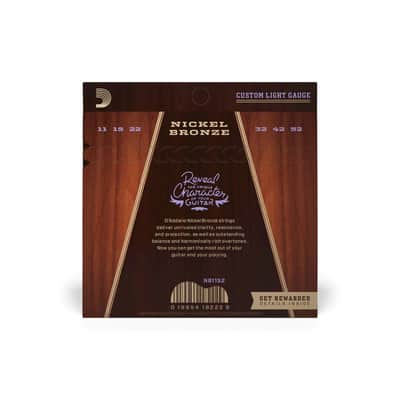 D'Addario - NB1152 - Nickel Bronze - Acoustic Guitar String Set - Custom Light Gauge - 11-52 (NB1152) image 2