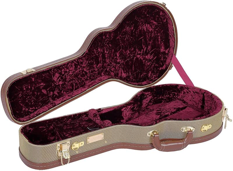 Crossrock Deluxe Wood Hard F-style Mandolin Hard Case with Fabric Shell, Vintage Canvas Look, Tweed image 1