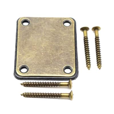 Aged Brass Finish Strat Tele Style Guitar Neck Plate with Mounting Screws image 1