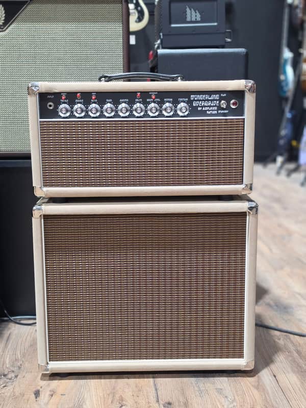 USED Amplified Nation Wonderland Overdrive V2 Tube Amp Head and 1x12 Cabinet Ivory Suede image 1